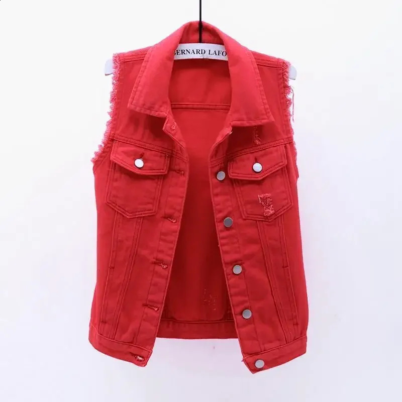 Fashionable Denim Vest Womens Cropped Slimming Fringe No Sleeve Jacket For Spring Summer Versatile Middle Age Clothing 250319