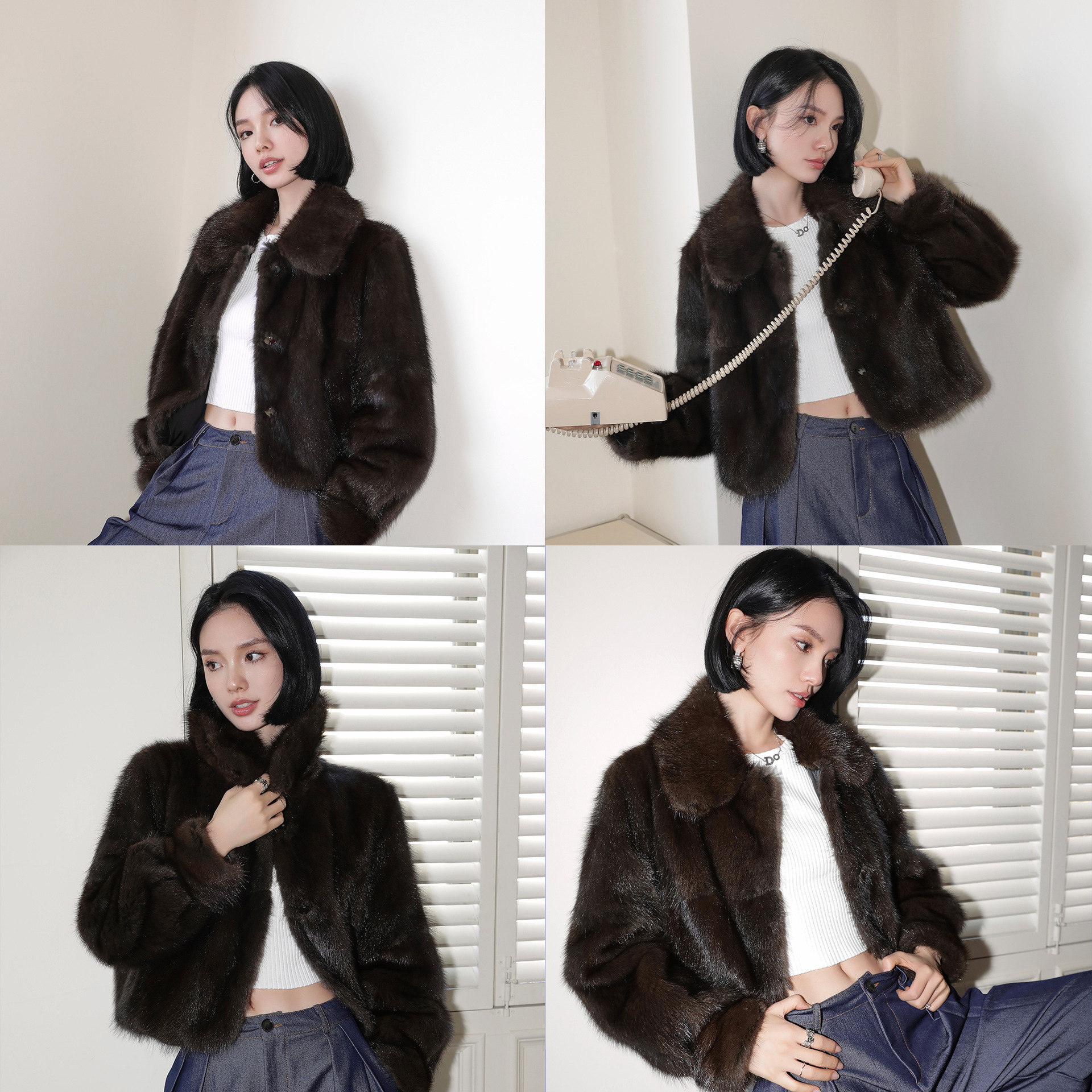Whole mink short integrated 2024 new faux fur coat for women