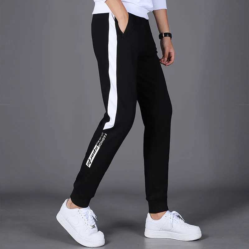 Trendy Versatile Spring Casual Pants Men Elastic Waist Contrasting Pockets Zippers Tie Feet Fashion Loose Sports Sweatpants 2024 X250319