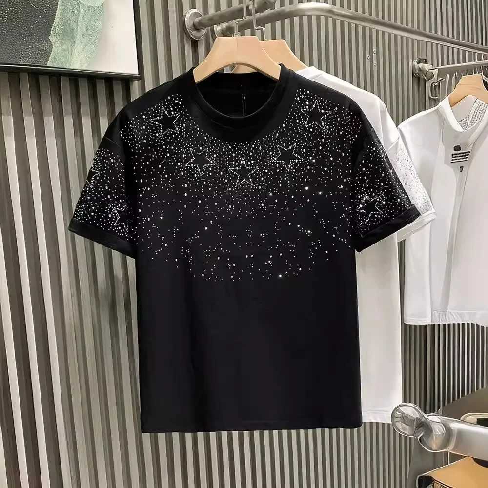 Fashion Trend European Style Luxury Mens Short Sleeve T-shirt Star Embroidery Internet Celebrity Hot Selling Niche Half Sleeve T-shirtT250319