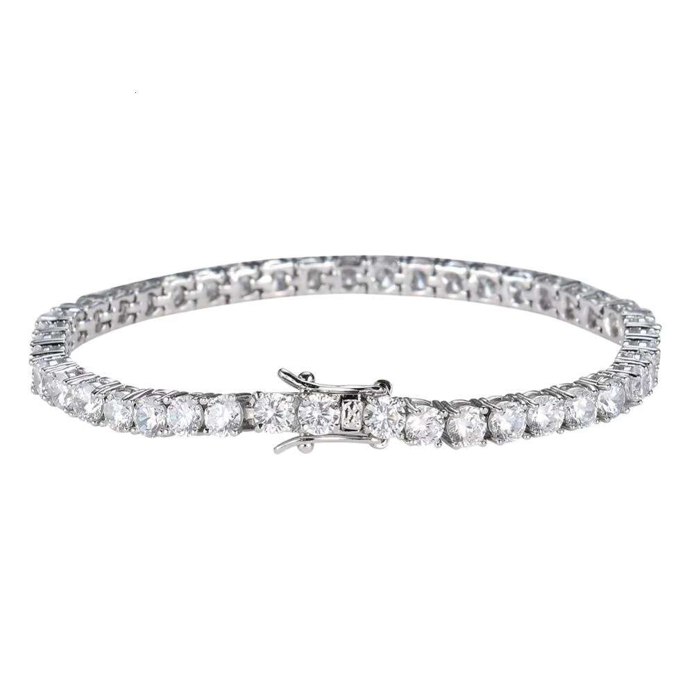 BB019 3mm 4mm 5mm brass zircon tennis chain hip-hop jewelry gold and sier material men's CZ bracelet chilled