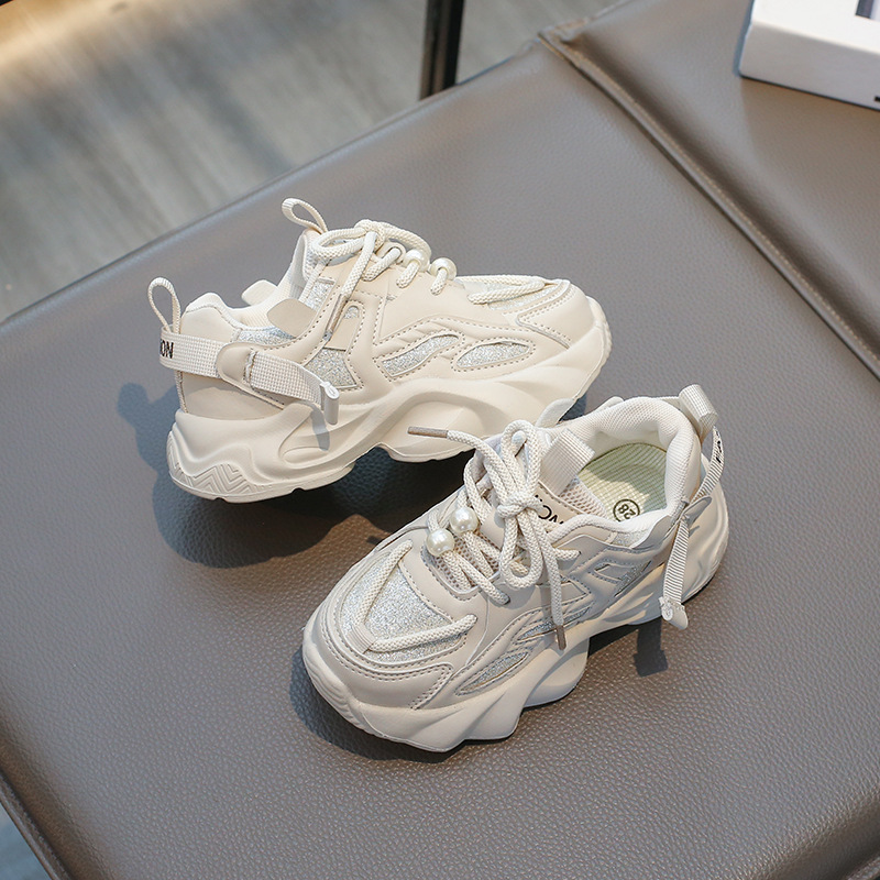 Girl Shoes For Kids Fashion with Pearl on Lace Girls Kidsnest Sport Trainers Running Tennis Youth Outdoor Sneakers Shoes Big Sizes US 9C-4Y