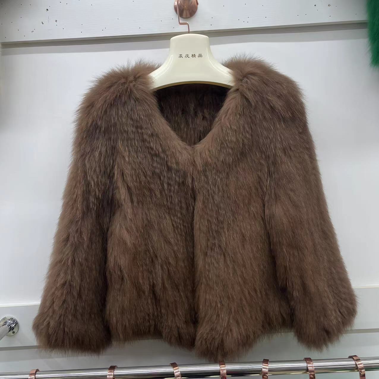 Tiktok same style fox knitting coat women's short fur double-sided V-neck real wool thickened
