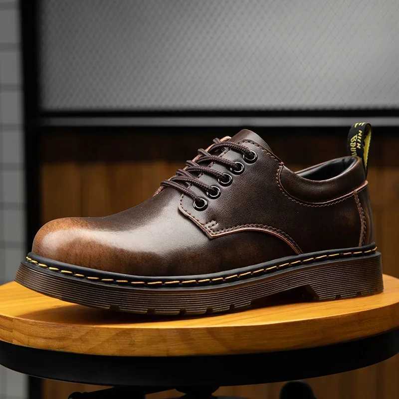 Womens Comfortable Round Toe Walking Elegant Shoes Spring Shoes Men Genuine Leather Casual Outdoor Wear-Resistant Work ShoesXJ250319