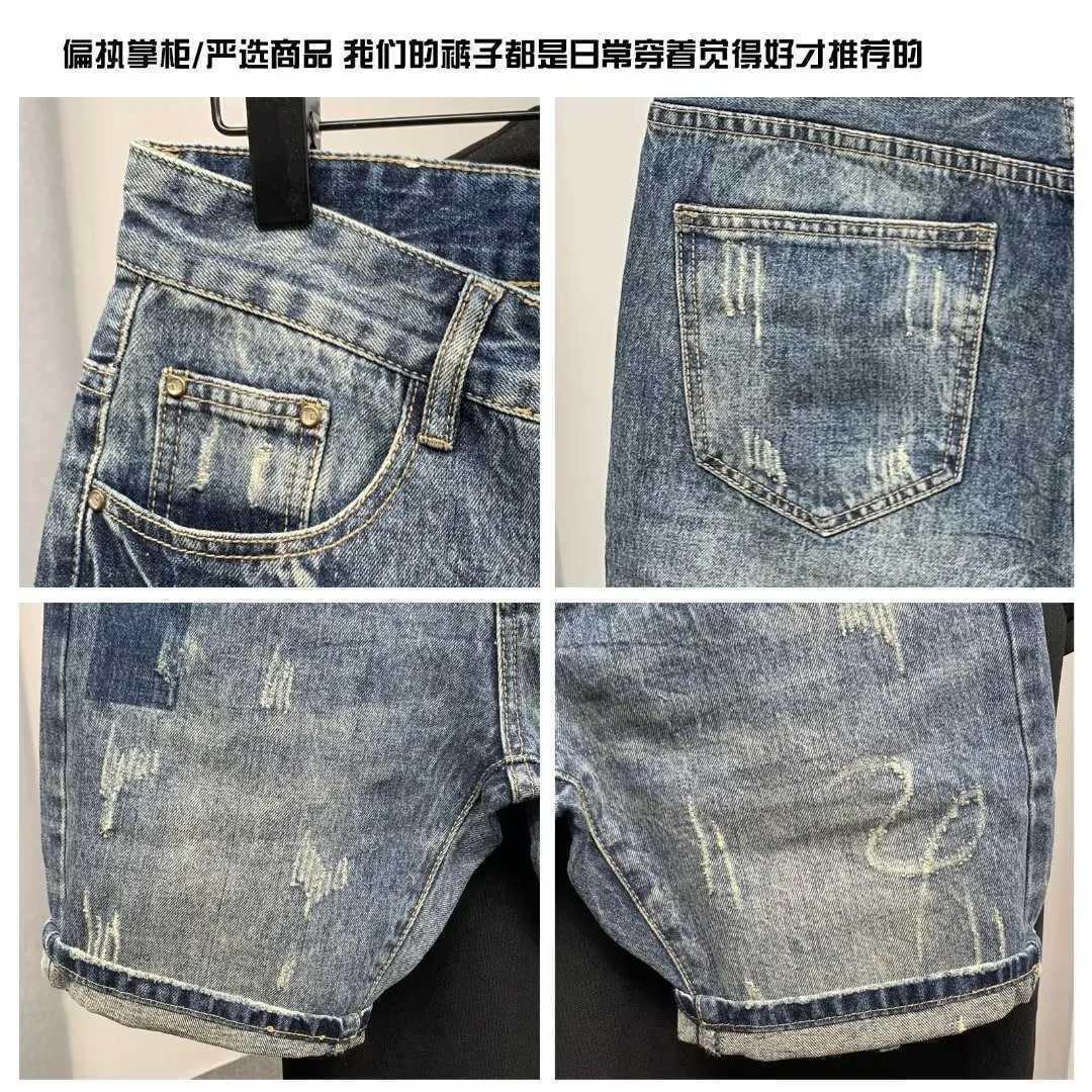 New Summer Mens Fashion Simple Denim Pants Cat Beard Social 5 Points UK Slimming Jeans Shorts W250319