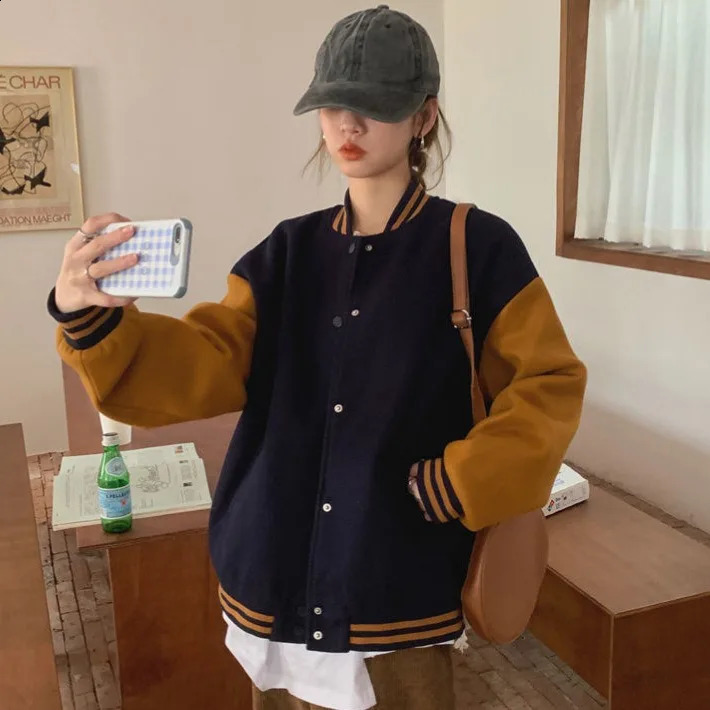 Autumn and Winter Korean Version of The Ins Baseball Uniform Collision Colour Couples Harajuku Wind Fried Street Jacket Jack 250317