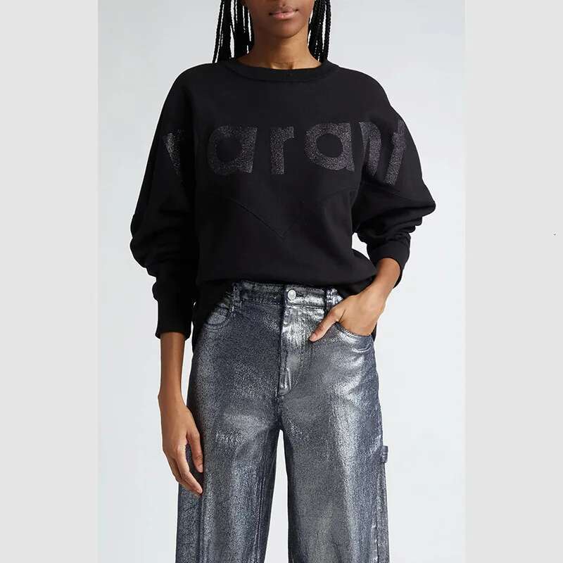 24 Winter New French Style IS Classic Alphabet Glitter Printing Piece Women's Fleece Crew Neck Sweater