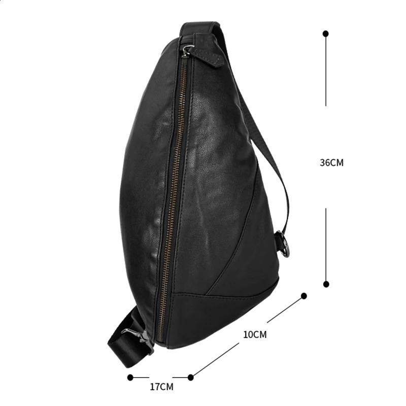Fashion Genuine Leather Mens Chest Pack Shoulder Bag Messenger Sling Bag Small Leisure Bag Crossbody Black M129 250317