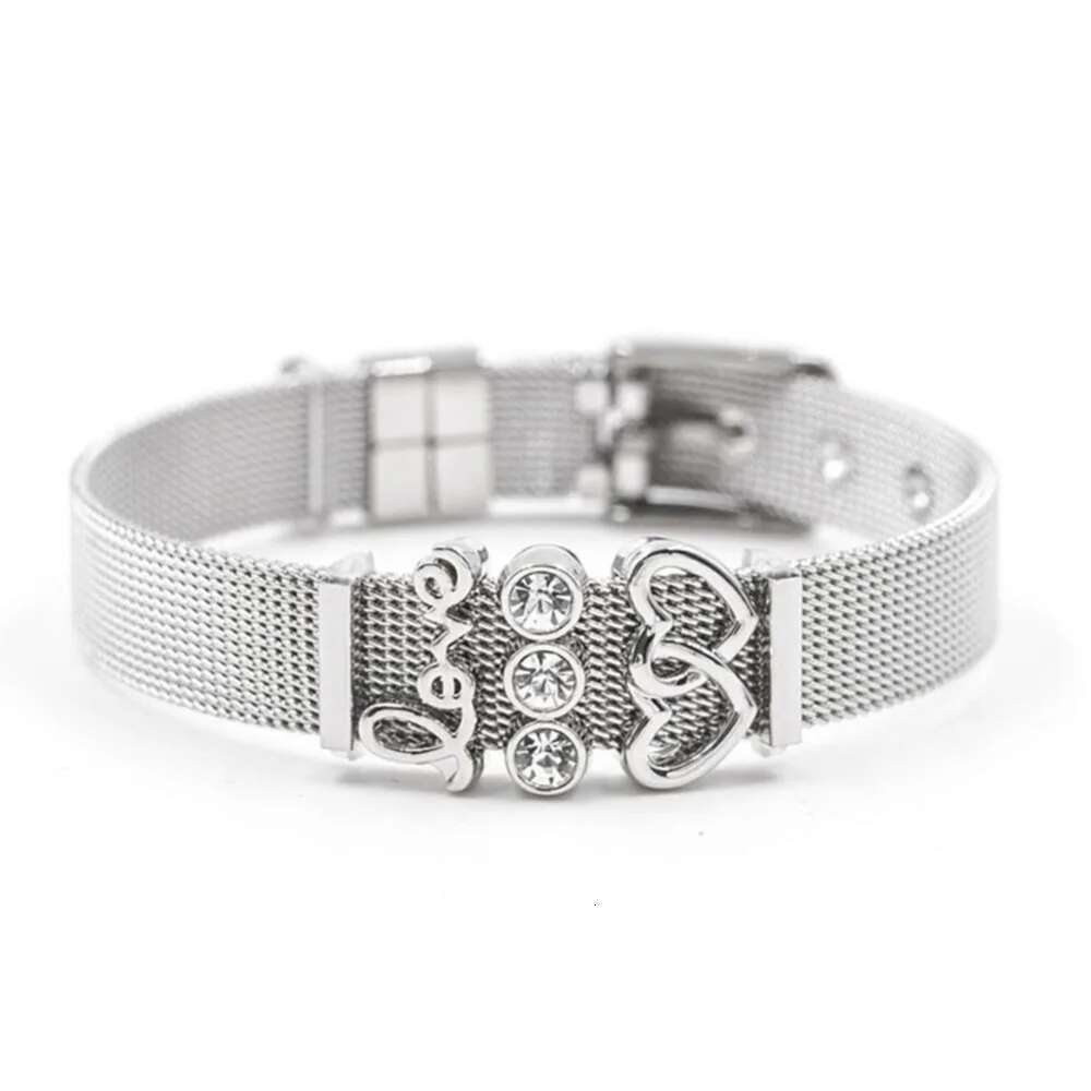 High Quality Stainless Steel Bracelet Woman Men Mesh Bracelet Crystal Love Anchor Charm Fine Bracelet Bangle for Female Gift