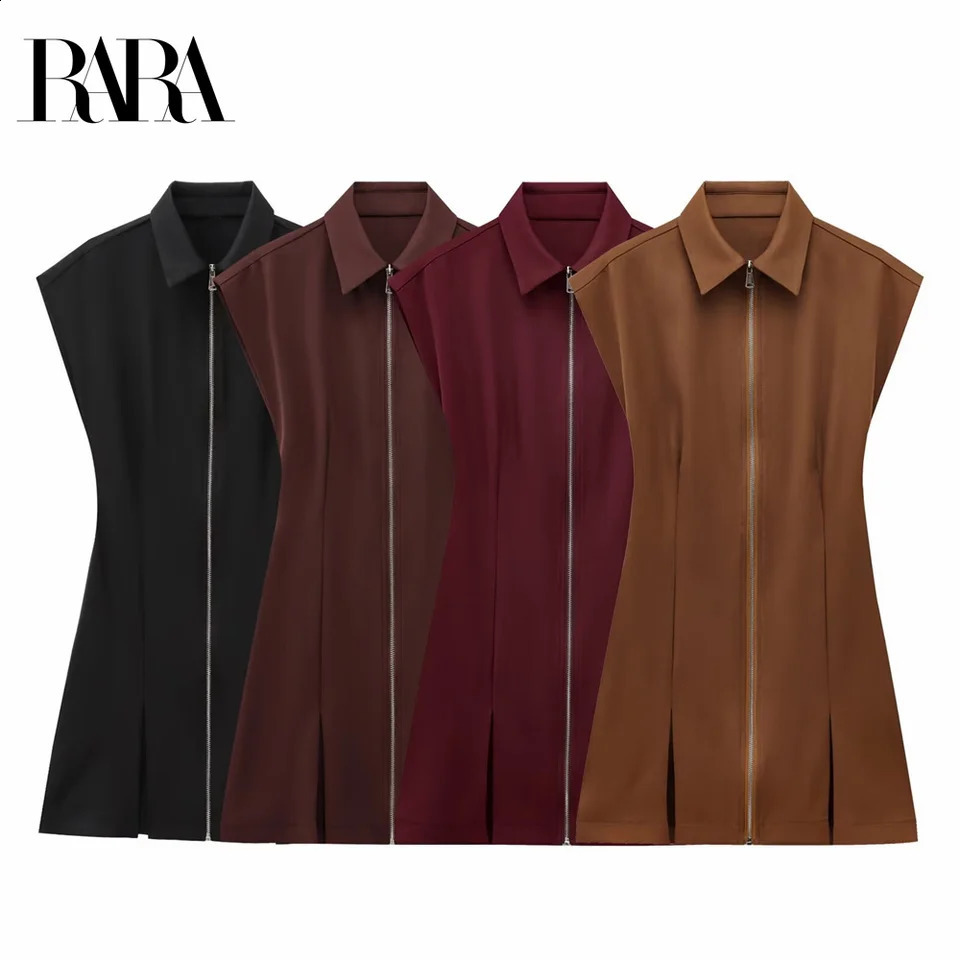 RARA Womens Sleeveless Collar Zipper Dress with Wrinkle Details Fashionable n Suitable for Daily Wear and Semi Formal Activities 250319