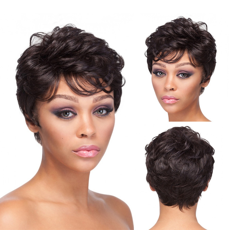 Hot Selg Curly Women's Short Hair, High-Temperature Silk, Black Wig
