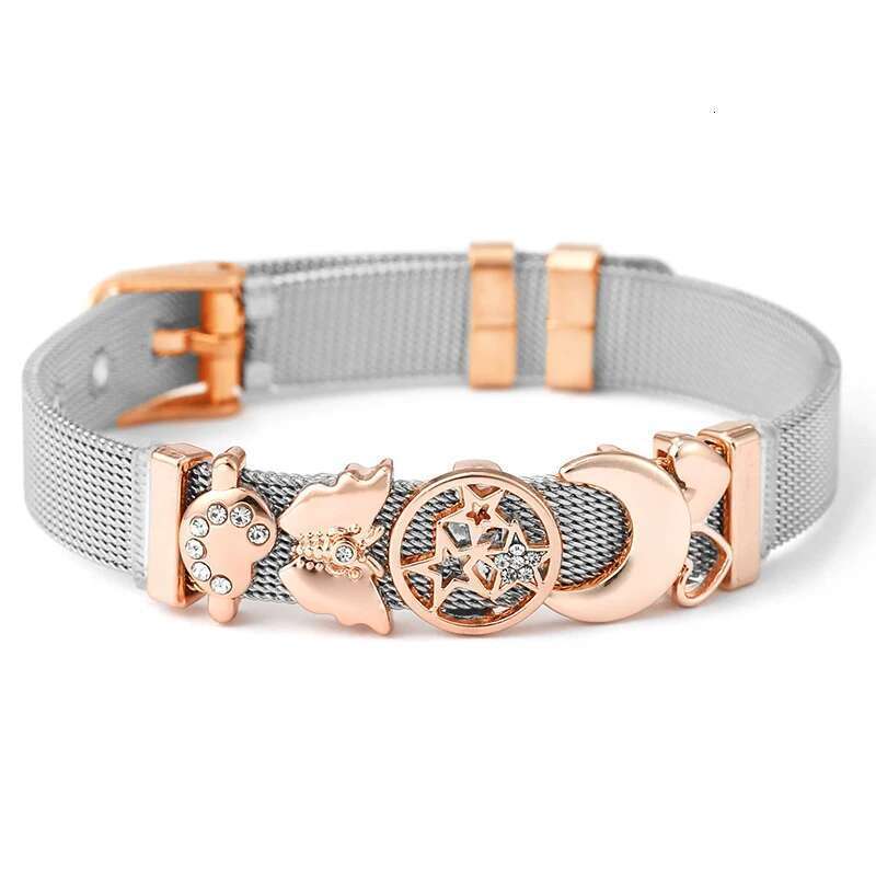 New 10mm Heart Star Beads Charm Bracelets DIY Stainless Steel Mesh Keeper Bracelets Pulseras Mujer For Women Men Jewelry Gift