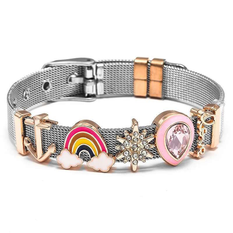 10mm Stainless Steel Mesh Bracelets Original Rainbow Love Beads Charm Keeper Bracelets Bangles For Women Fashion Jewelry Gift