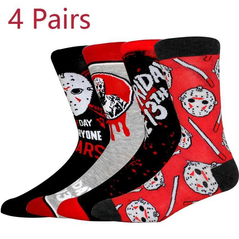 4 pairs of horror movies mens socks anime tube socks couples Halloween role-playing socks novels happy and interesting socks casual womens socks X2503