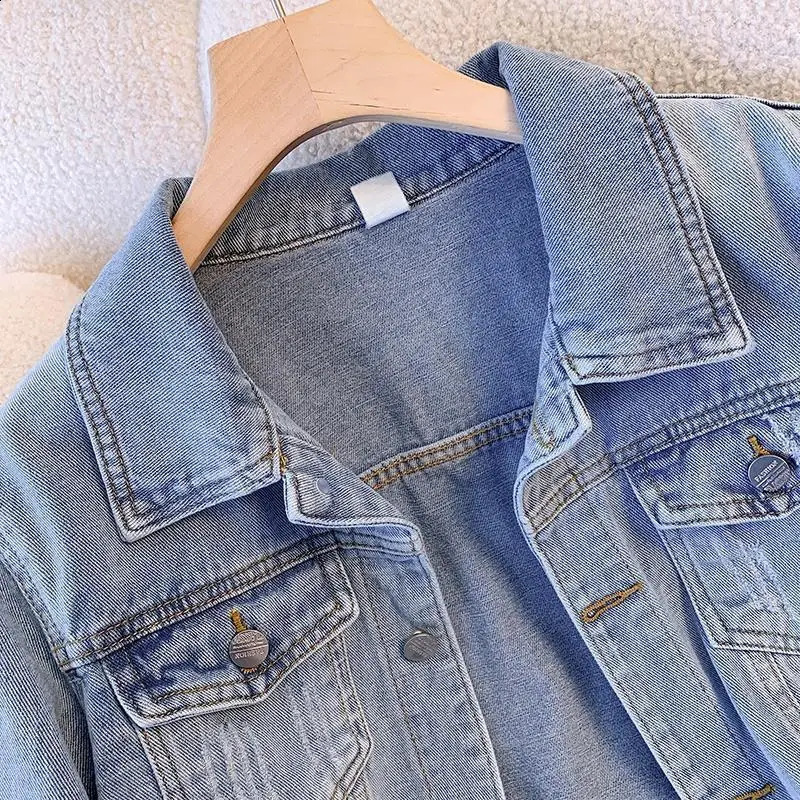 womens denim jacket Spring and Autumn Korean fashion retro Jean Coats womens casual jacket 250317