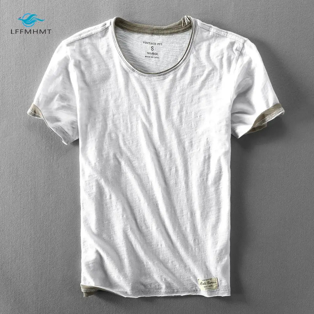 Men Summer Fashion Japan Style Bamboo Cotton Solid Color Short Sleeve T-shirt Male Casual Simple Thin White Tee Tshirts 250319