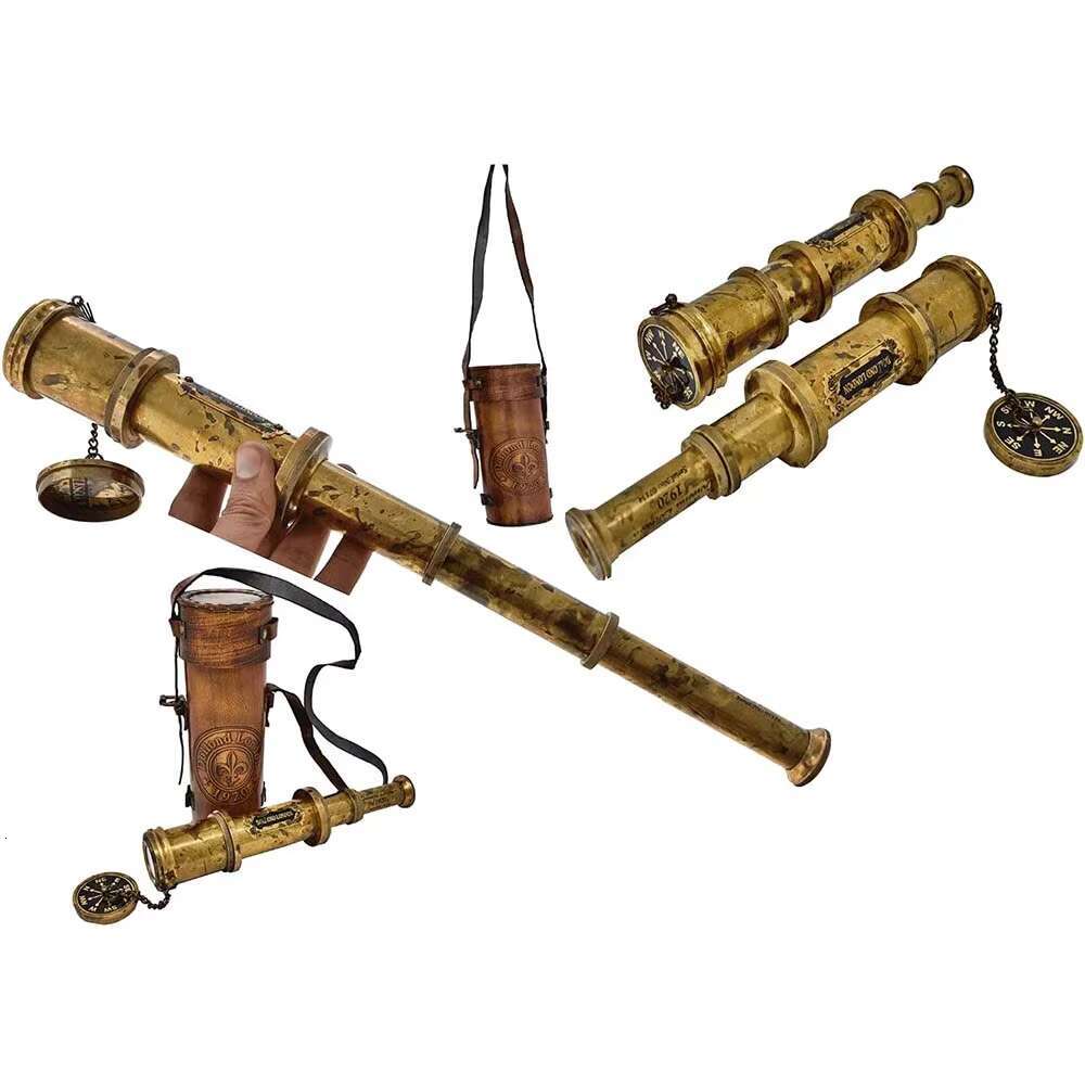 Brass Collectible Antique Style Nautical Spyglass Solid 15 Inch Pirate Telescope with Wooden