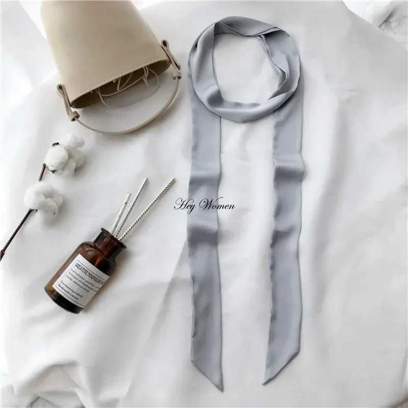 Narrow Long Scarf Silk Scarves Solid Color Chiffon Silk Rubber Red Tie Black Satin Ribbon Choker Streamer Neckerchief for Women X250319