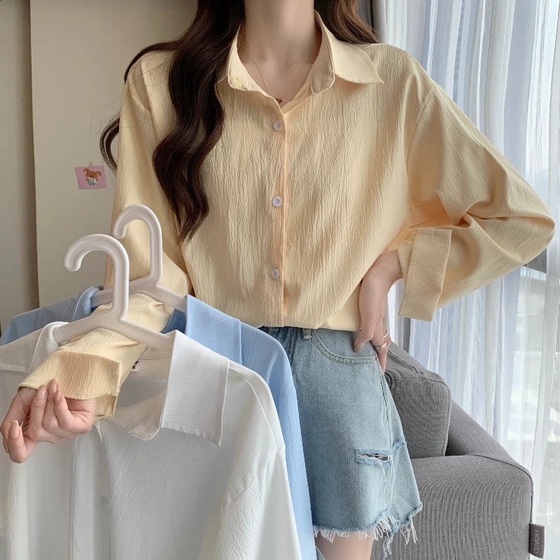 Long Sleeved Casual Shirts for Women 2025 Spring Light Blue Shirt Womens Clothes with Many Korean Reviews Office Wear Women 250318