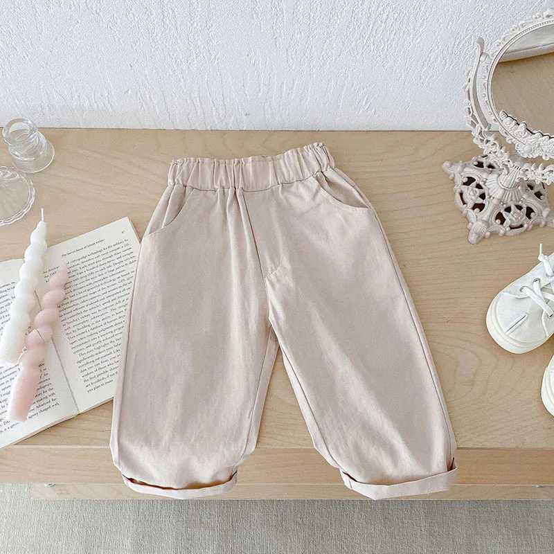 Childrens autumn casual pants childrens solid elastic waist Trouser girls sweet pink soft loose pantsT250318