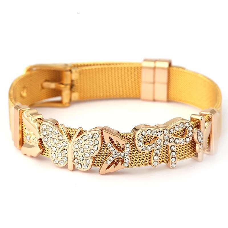 10mm Bowknot Butterfly Beads Charm Bracelets DIY Stainless Steel Mesh Keeper Bracelets Pulseras Mujer For Women Men Jewelry Gift