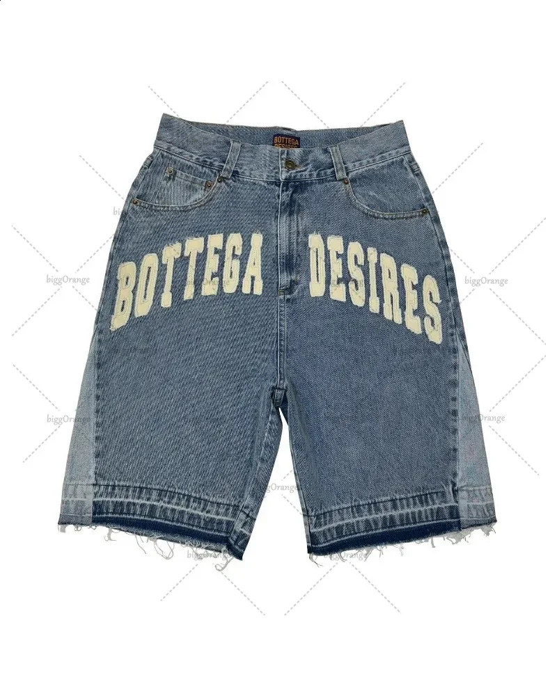Y2K American Street ed High Waist Washed Denim Shorts Harajuku Retro Trendy Jeans Mens Gothic Punk 250317