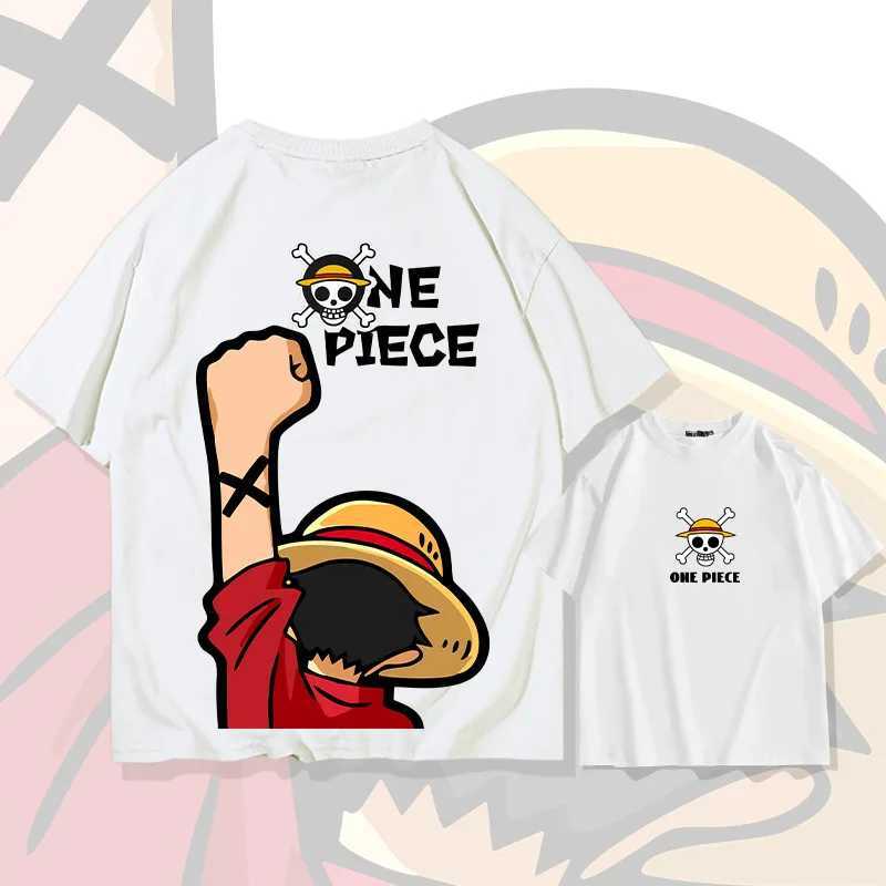 One piece Luffy Summer 100% Cotton Mens Round Neck Short Sleeve Y2K Outdoor Hip Hop Casual Top Street Fashion Mens WearT250318