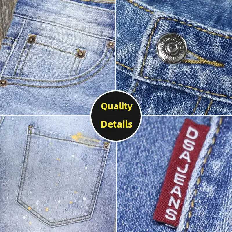 Summer loose thin paint splash denim shorts for men mid to long riding breeze elastic pants W250319