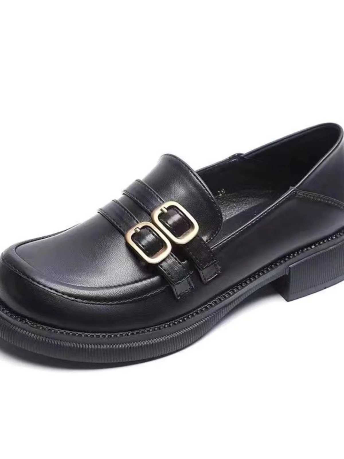 Summer Fi Womens Black Flat Leather Work Shoes Thick Bottom Black Womens BreadXJ250319