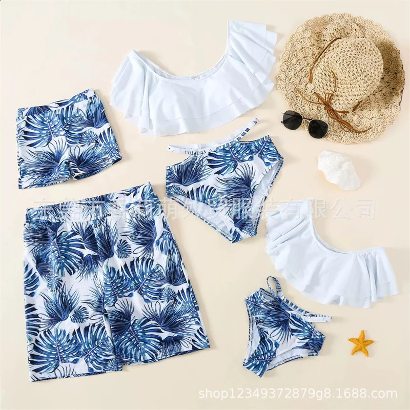 Family Matching Sets Mother Daughter Split Swimsuit Father Son Swimwear Boy Beach Trunks Girl Bikini Summer Beachwear 250319