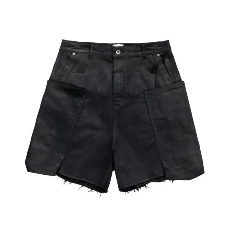 PFNW American retro thick edged denim shorts with worn mouse effect wax groove n black knee length pants 2025 28W6074 250319