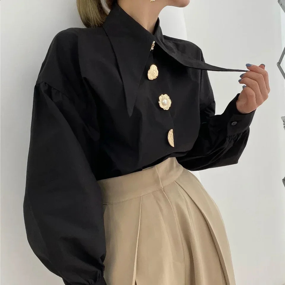 Fashionable and elegant womens white shirt fashionable matching office loose top Korean trend long sleeved 250318