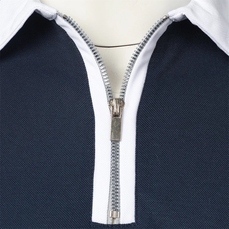 Mens Fashion Casual top Short Sleeve color with stylish zipper with mens lapel short sleeve top T-shirt Fashion short sleeve 250319
