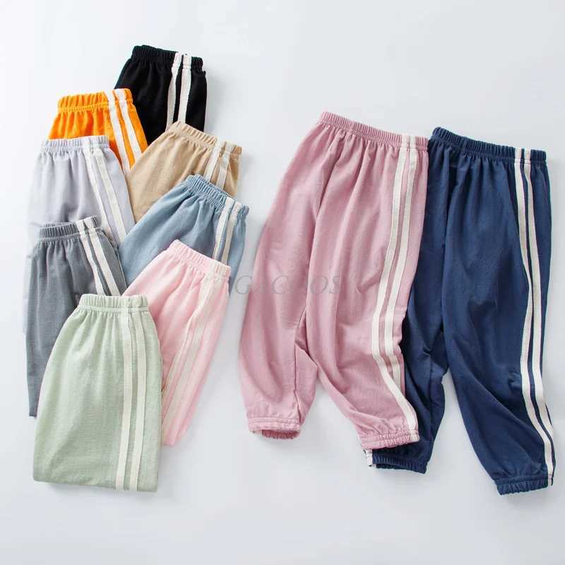 Children Trousers For Boys Girls Cotton Linen Elastic Waist Solid Color Summer Mosquito Pants Kids Clothing Long Pants 100-150cmT250318