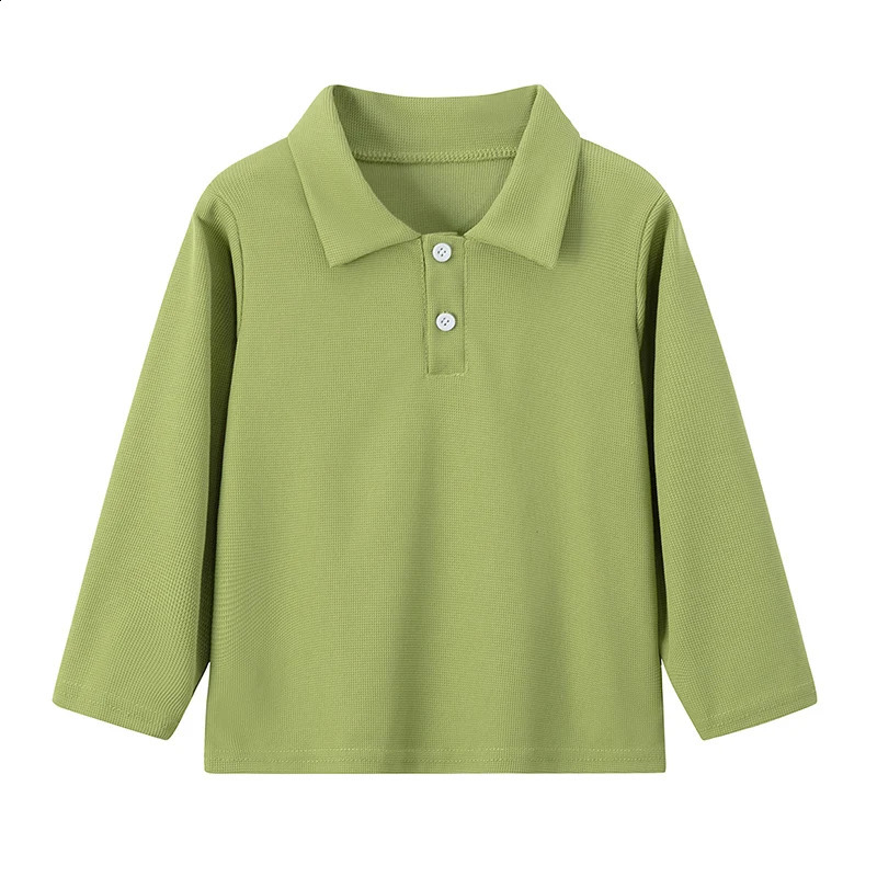 Autumn childrens solid color lapel long sleeve Polo shirt boys and girls casual Joker shirt handsome brother and sister dress 250319