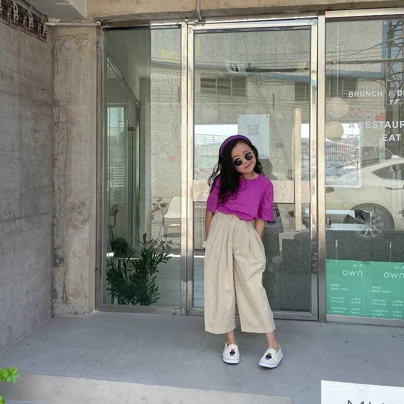 Spring and summer baby and girls cotton loose pleated one button oversized casual pants for children Trouser childrens bottom 2-8 years oldT250318