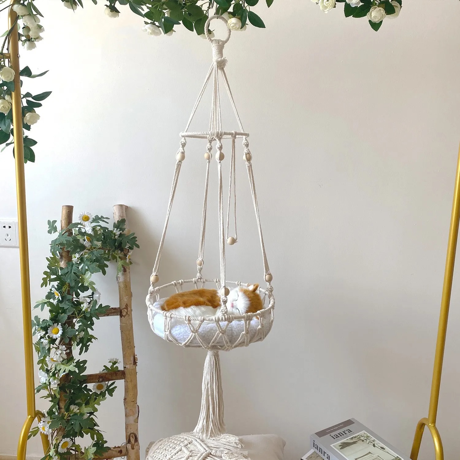 New Pet Hammock Cat Swing Hand Woven Cotton Rope Cats Hanging Basket Kitten Hanging String Den Indoor Pend Nest Pets Supplies
