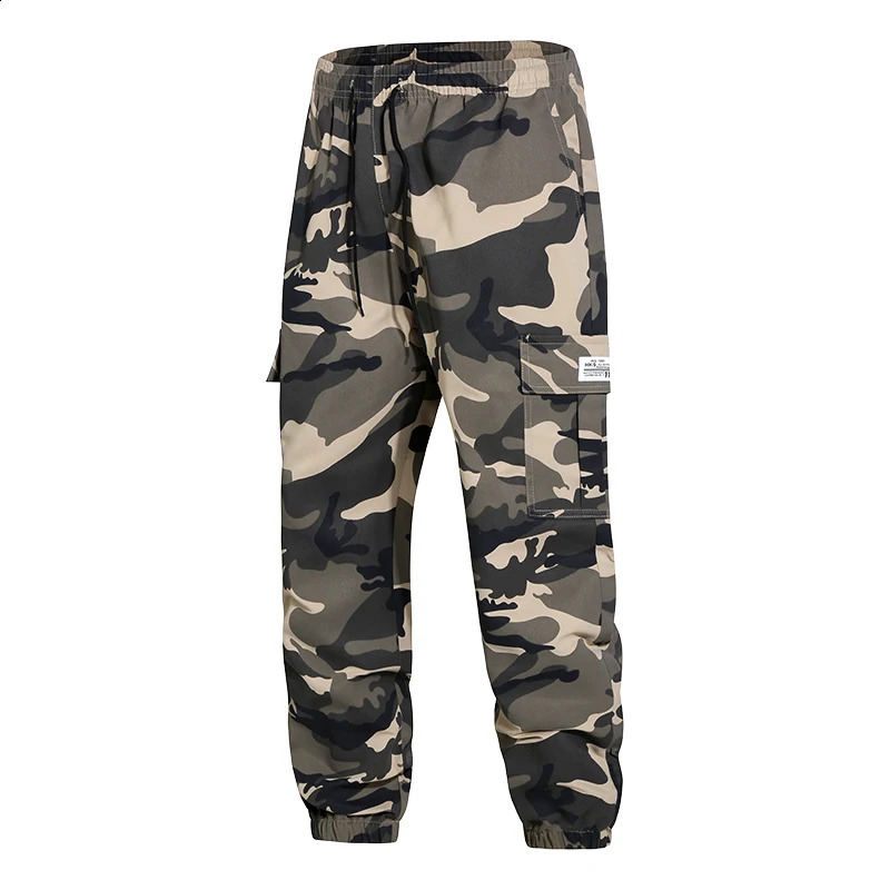 Spring and summer mens work pants camouflage pocket elastic waist large weight loss closed sports 250319
