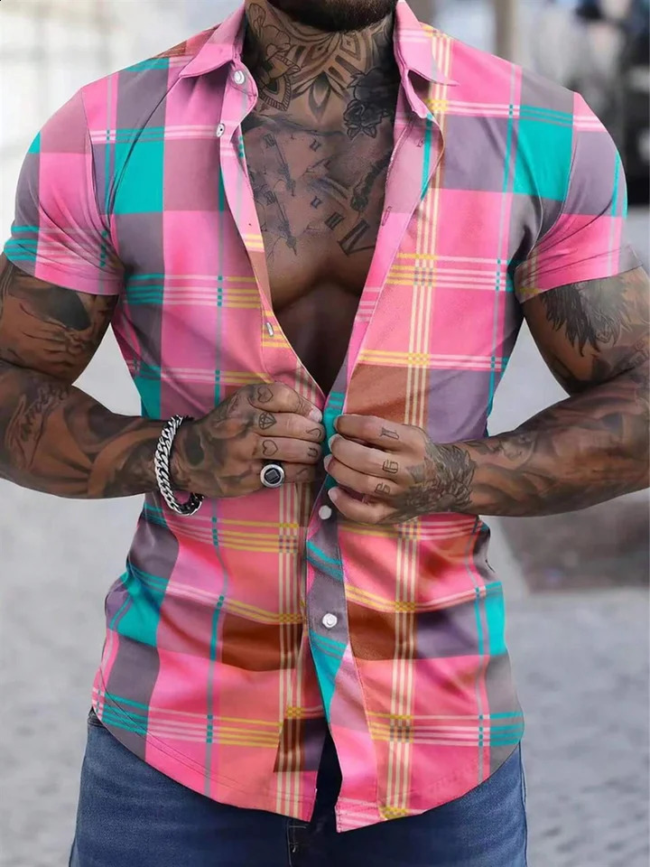 Colorful checkeredcheckered casual mens shirt suitable for daily wear weekend outings summer collar short sleeved 5XL quick 250317