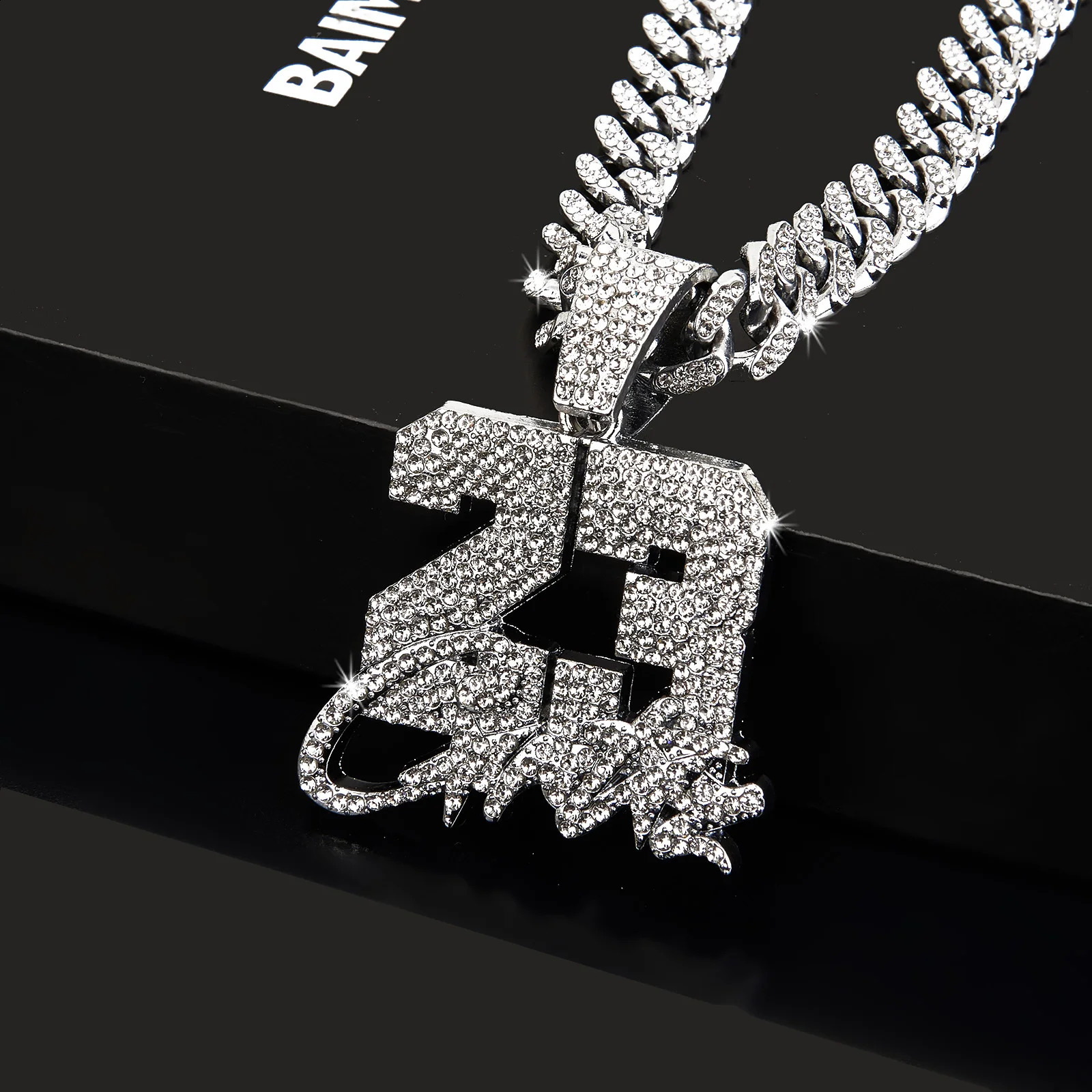 Mens Hip-Hop 23 Number Pendant Necklace with 20-Inch Cuban Chain - Stylishly Funky 250313