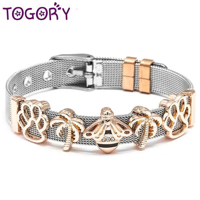 2024 Trend Stainless Steel Strap Mesh Bracelets With Unicorn Beads Charm Watch Keeper Bracelet Bangle For Women Kid Jewelry Gift