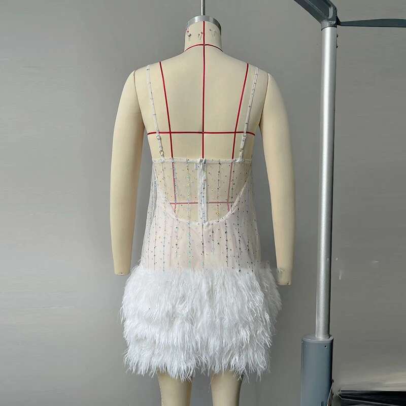Elegant Mesh Sequin Slim Mini Fashion Club Party Tassel Backless Ladies Sexy Off Shoulder Suspender Dress Mujer