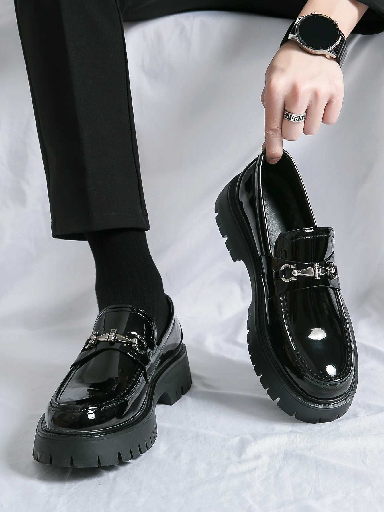 Mens thick soled big head simple and comfortable business responsibilities shiny leather shoesXJ250319