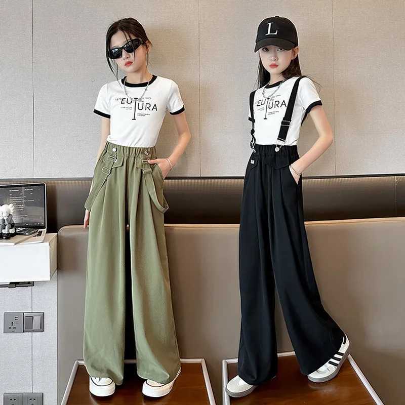 2025 Girls Summer Wide Leg Pants Casual Fashion Thin Loose Trouser for Kids Overalls 12 13 14 Years Youth and Childrens PantsT250318