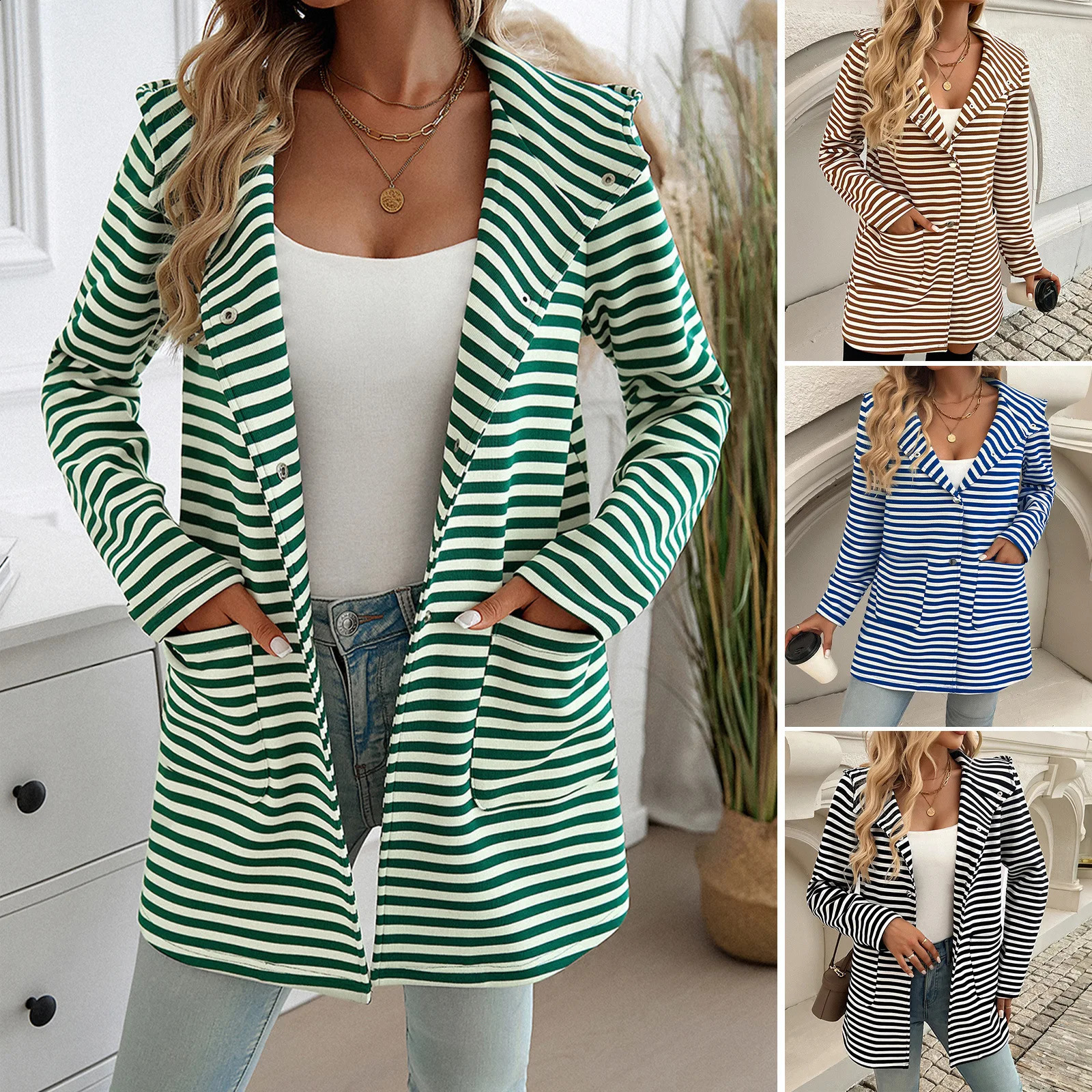 YJKDYK Spring and Autumn Womens Jacket Hoodie with Cardigan Casual Loose Coat Knitted Long Sleeve 250317