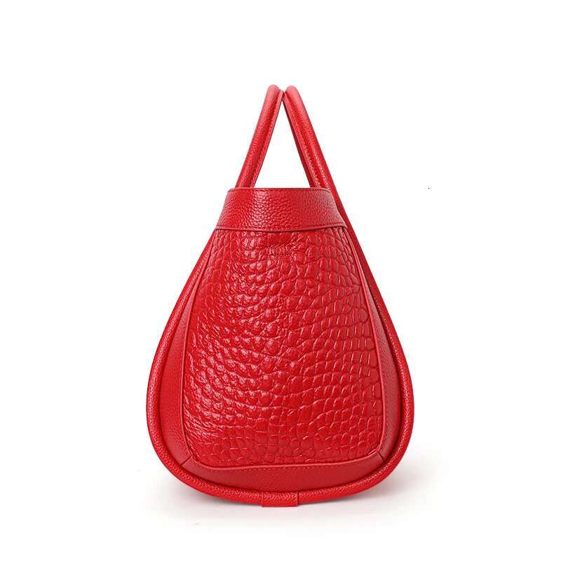 Aidrani Fashion Genuine Leather Women's Handbag Red Crocodile Pattern Large Capacity Commuting Multi Functional Cowhide One Shou