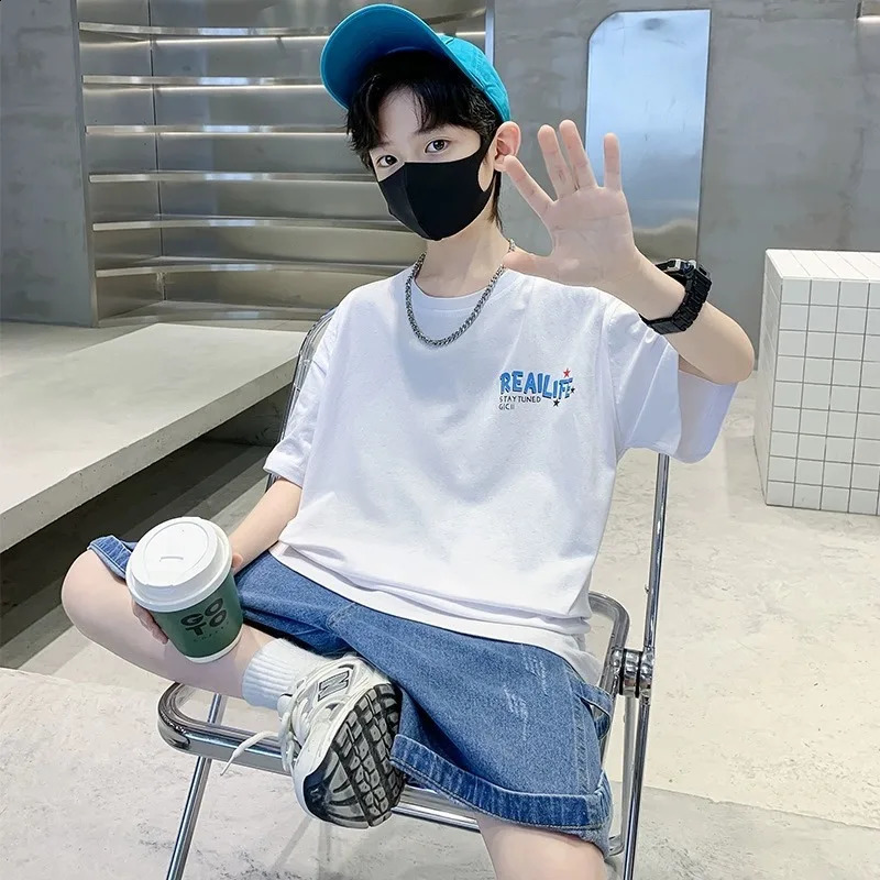 Summer Kids Clothes Streetwear Fashion English Skateboard Print T Shirt 100%Cotton Tops Tees Children Short Sleeve Boys Clothes 250319