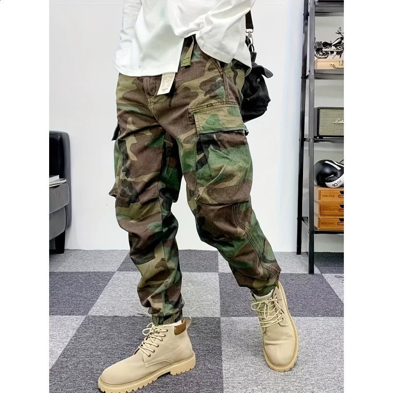 Camouflage pants mens casual ruffled edge handheld multi pocket surpassing loose and trendy Harlan leggings 250319