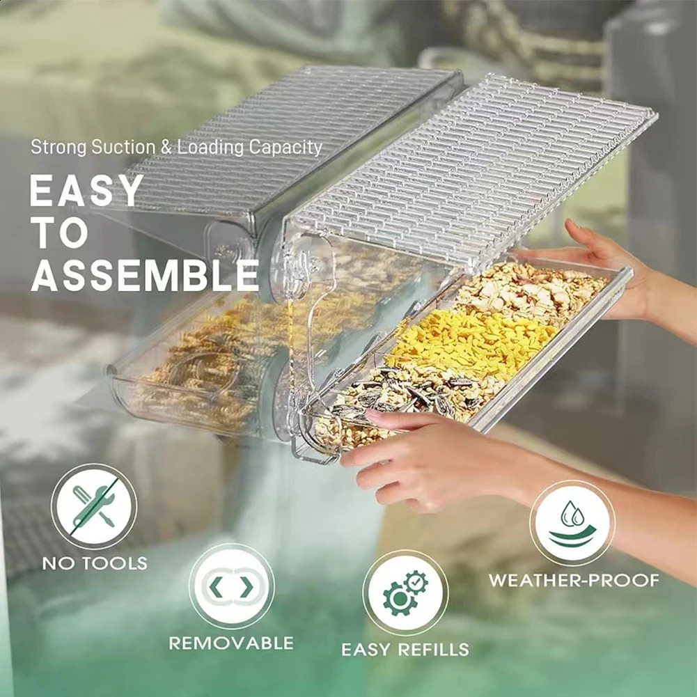 Clear feeders with powerful suction cups transparent detachable bird food for outdoor gardens and courtyards 250318