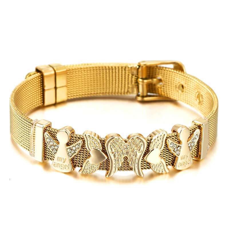 10mm Feather Fairy Beads Charm Bracelets DIY Stainless Steel Mesh Belt Bracelet Pulseras Mujer For Women Men Boy Jewelry Gift